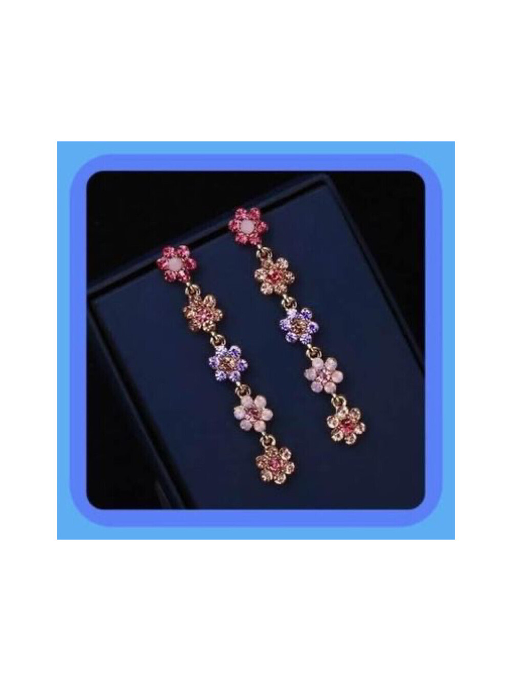 Unique Pretty Cascading Multi Colorful Beauty Rhinestone Flower Earrings